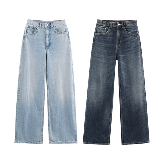 Jeans Donna Gamba Larga - Stile Street Casual Blu