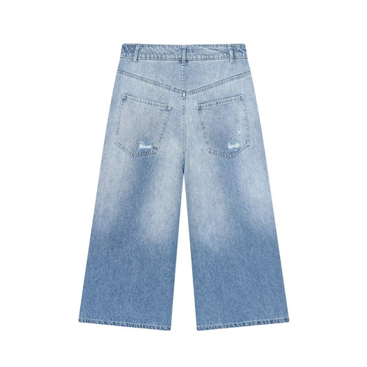 Jeans Cropped Donna - Denim Azzurro Effetto Vintage Street Style