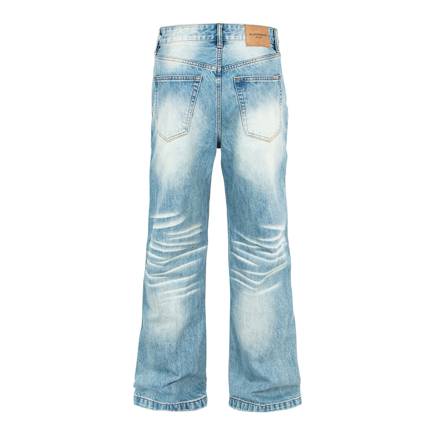 Washed Distressed Light Blue Cat Eye Bamboo Texture Flared Jeans