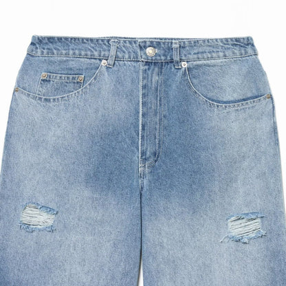 Jeans Cropped Donna - Denim Azzurro Effetto Vintage Street Style