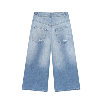 Jeans Cropped Donna - Denim Azzurro Effetto Vintage Street Style