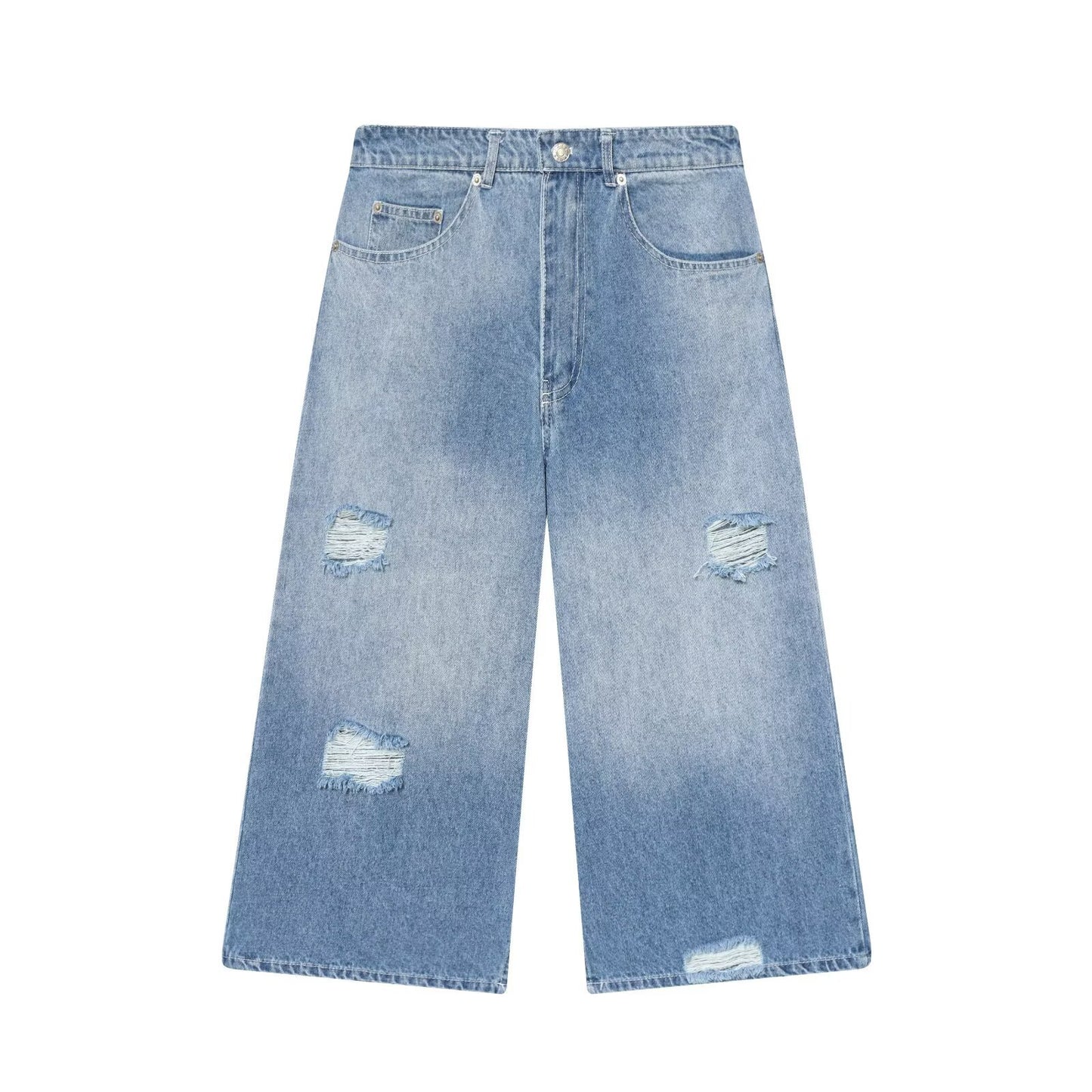 Jeans Cropped Donna - Denim Azzurro Effetto Vintage Street Style